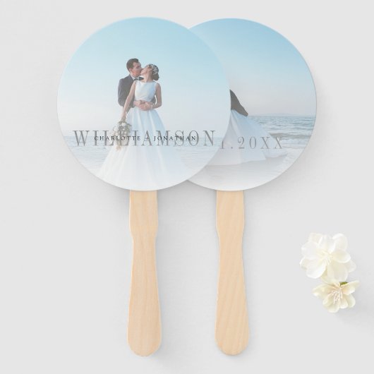 前面モダンと背面の写真の式結婚のオーバーレイ ハンドファン (正面&裏面)