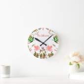 前面、葉、花 ラウンド壁時計 (ホーム)