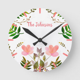 前面、葉、花 ラウンド壁時計