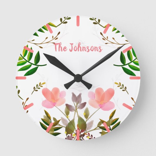 前面、葉、花 ラウンド壁時計 (正面)