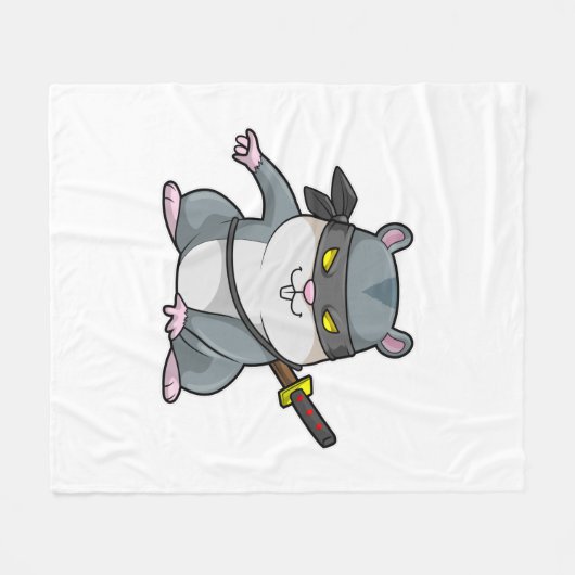 剣との武術芸術の忍者としてのハムスター フリースブランケット (正面(横))