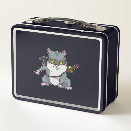 剣との武術芸術の忍者としてのハムスター メタルランチボックス (裏面)