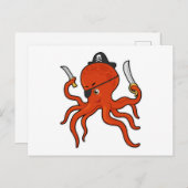 剣とナイフを持った海賊のタコ ポストカード (正面/裏面)