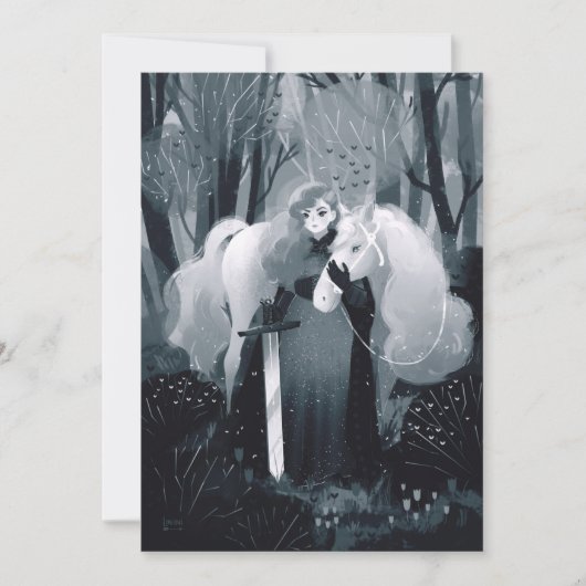 剣と白の馬の黒と白の女性 招待状 (正面)