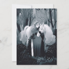 剣と白の馬の黒と白の女性 招待状