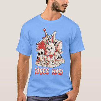 剣と盾と騎士の矢を持つ邪悪なホラーウサギ Tシャツ