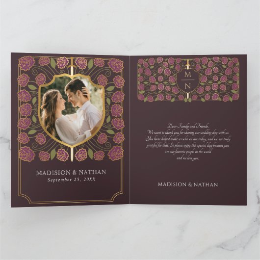 剣と盾のメディエーバルファンタジー結婚式のモノグラム招待状 サンキューカード (内部)