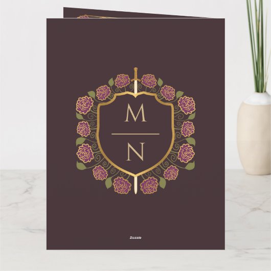 剣と盾のメディエーバルファンタジー結婚式のモノグラム招待状 サンキューカード (裏面)