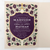 剣と盾のメディエーバルファンタジー結婚式のモノグラム招待状 三つ折り招待状 (内部最初)