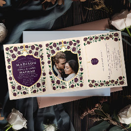 剣と盾のメディエーバルファンタジー結婚式のモノグラム招待状 三つ折り招待状