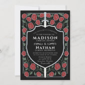 剣と盾のメディエーバルファンタジー結婚式のモノグラム招待状 招待状 (正面)