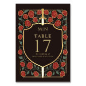 剣と盾のメディエーバルファンタジー結婚式のモノグラム テーブルナンバー (裏面)