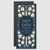 剣と盾の中世ファンタジー日付を保存 マグネット招待状 (正面/裏面)