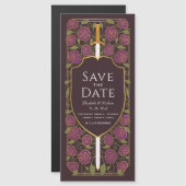 剣と盾の中世ファンタジー日付を保存 マグネット招待状 (正面/裏面)