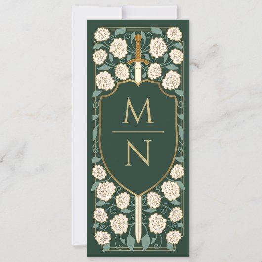 剣と盾の中世ファンタジー日付を保存 招待状 (裏面)