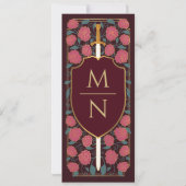 剣と盾の中世ファンタジー日付を保存 招待状 (裏面)