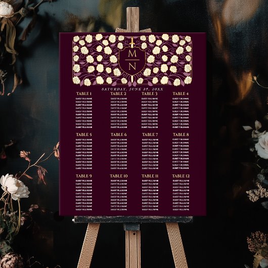 剣と盾の中世モノグラムのシーティングチャート ポスター