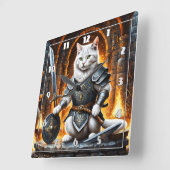 剣と盾を備えた装甲猫 スクエア壁時計 (傾斜)