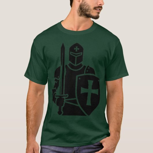 剣と盾を持つ十字軍騎士のシルエット f tシャツ (正面)