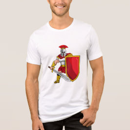 剣と盾を持つ古代の戦士 ヘルメット姿 トライブレンドTシャツ