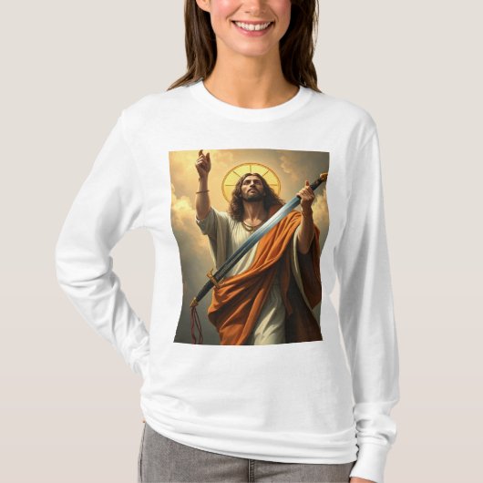 剣の女の長袖Tでイエスが戻る Tシャツ (正面)