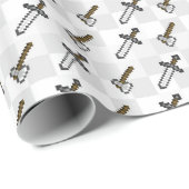 剣の斧ピクセル写実的なビデオゲームのゲーマー ラッピングペーパー (ロールコーナー)