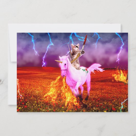 剣を持った猫が一角獣に乗っ実在ている 招待状 (裏面)