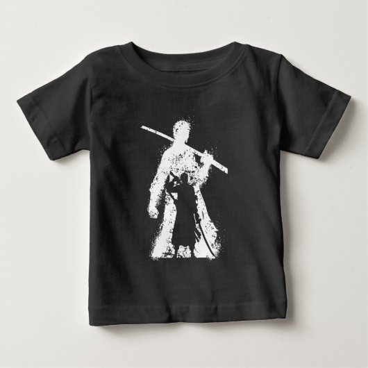 剣を持つ戦士のシルエット アート ベビーTシャツ (正面)