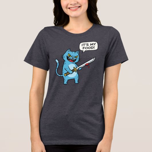 剣を持つ面白い猫 トライブレンドTシャツ (正面)