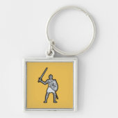 剣キーチェーンを持つ中世の騎士 キーホルダー (正面)