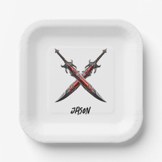 剣パーソナライズされた誕生会 ペーパープレート (正面)