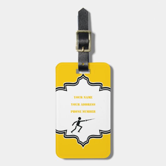 剣フェンシング付きフェンサーブラックシルエットカスタム ラゲッジタグ (正面縦)