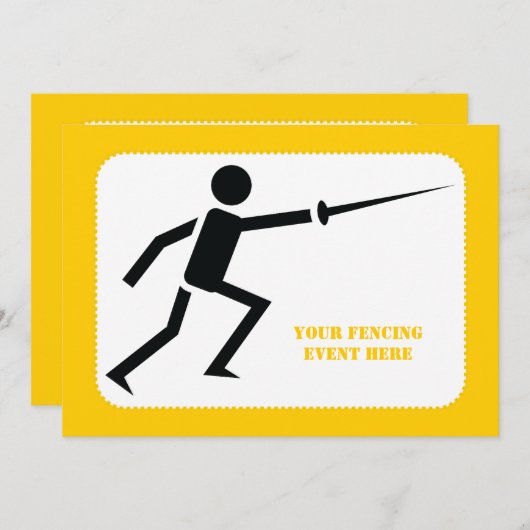 剣フェンシング付きフェンサーブラックシルエットカスタム 招待状 (正面/裏面)