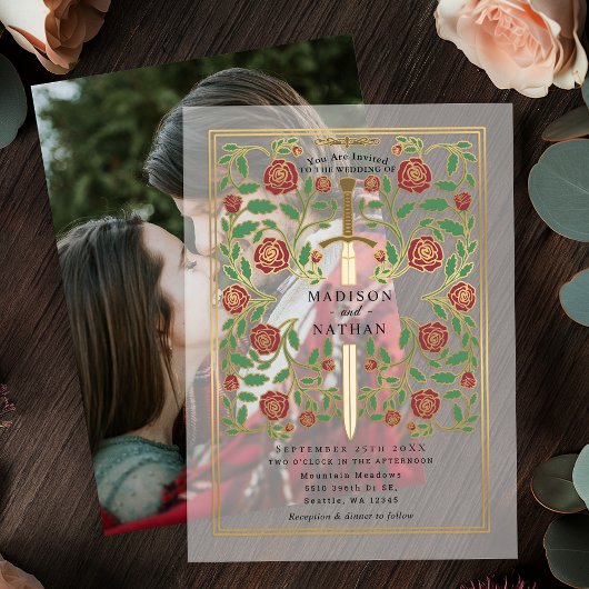 剣王室のフローラ中世ファンタジー結婚ズ ベラム紙招待状