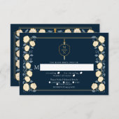 剣&シールド中世ファンタジーウェディングRSVPブルー エンクロージャーカード (正面/裏面)