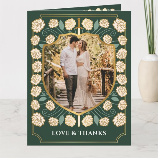 剣&シールド中世ファンタジーモノグラム結婚ズ サンキューカード (正面)