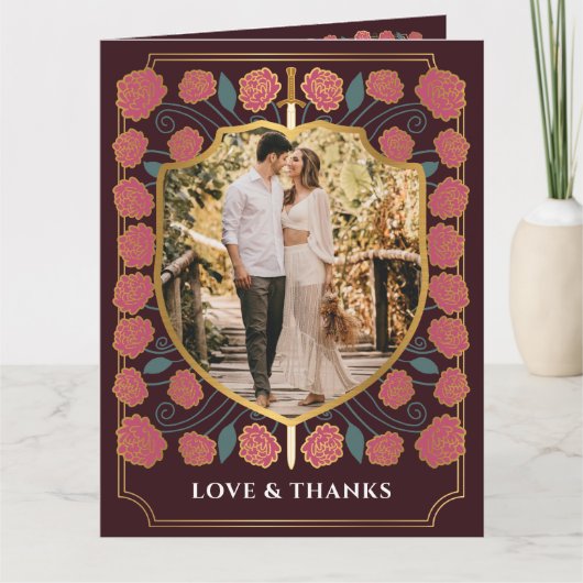 剣&シールド中世ファンタジーモノグラム結婚ズ サンキューカード (正面)