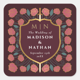 剣&シールド中世ファンタジーモノグラム結婚ズ スクエアシール