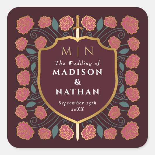 剣&シールド中世ファンタジーモノグラム結婚ズ スクエアシール (正面)