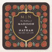 剣&シールド中世ファンタジーモノグラム結婚ズ スクエアペーパーコースター (正面)