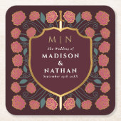 剣&シールド中世ファンタジーモノグラム結婚ズ スクエアペーパーコースター (正面)