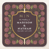 剣&シールド中世ファンタジーモノグラム結婚ズ スクエアペーパーコースター (正面)