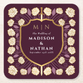 剣&シールド中世ファンタジーモノグラム結婚ズ スクエアペーパーコースター (正面)