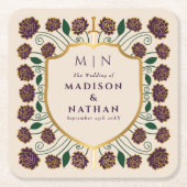 剣&シールド中世ファンタジーモノグラム結婚ズ スクエアペーパーコースター (正面)