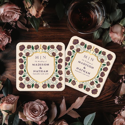 剣&シールド中世ファンタジーモノグラム結婚ズ スクエアペーパーコースター