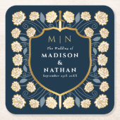 剣&シールド中世ファンタジーモノグラム結婚ズ スクエアペーパーコースター (正面)