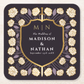 剣&シールド中世ファンタジーモノグラム結婚ズ スクエアペーパーコースター (正面)