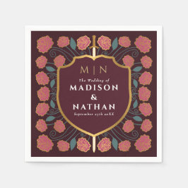 剣&シールド中世ファンタジーモノグラム結婚ズ スタンダードカクテルナプキン