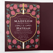 剣&シールド中世ファンタジーモノグラム結婚ズ 三つ折り招待状 (内部最初)