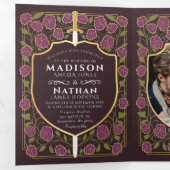 剣&シールド中世ファンタジーモノグラム結婚ズ 三つ折り招待状 (内部最初)